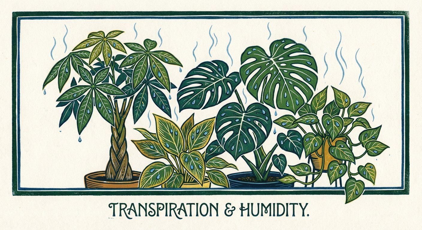 Money Tree Care: Grouping plants to increase humidity illustration.