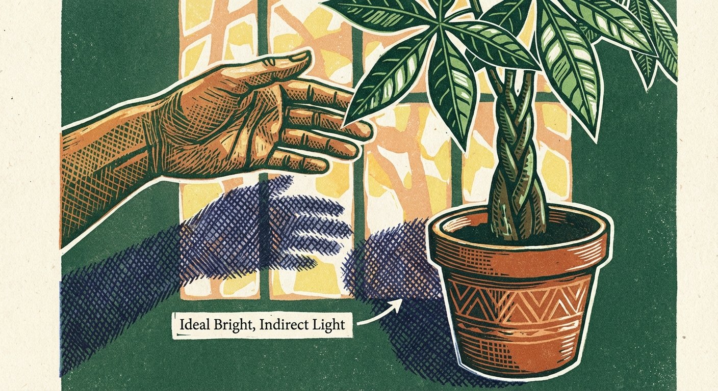 Money Tree Care: Illustration of the Shadow Test for optimal light levels.