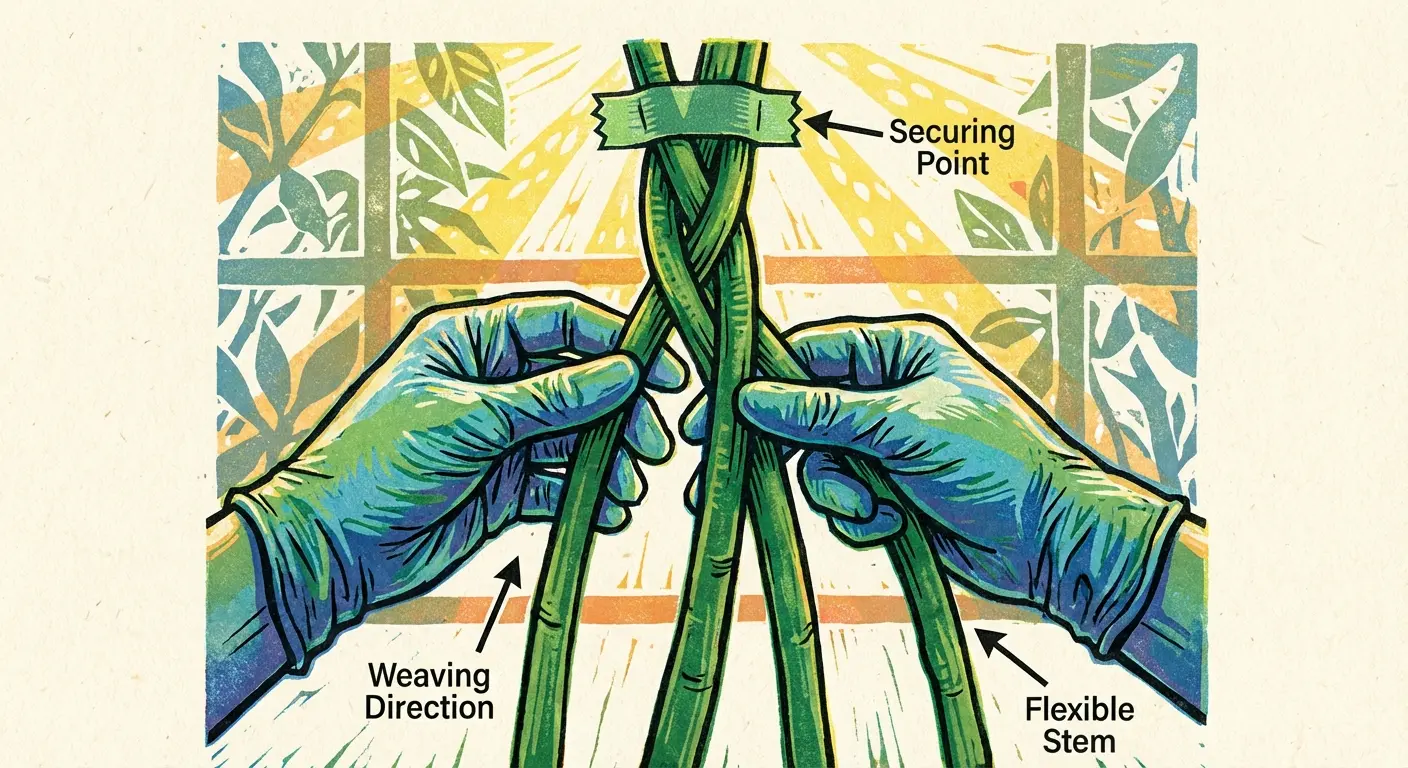 Braiding Pachira aquatica stems for optimal growth.