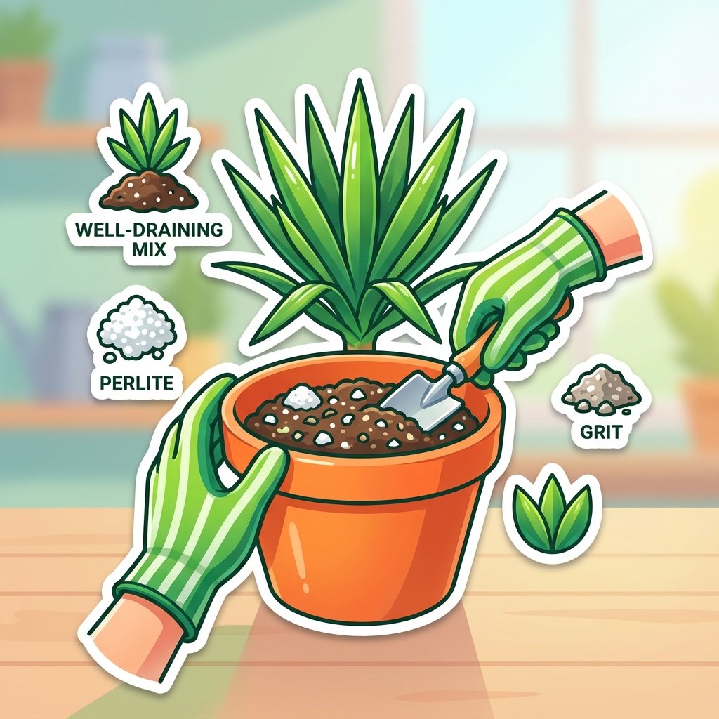 Yucca can live outside: Preparing well-draining soil with perlite and grit.