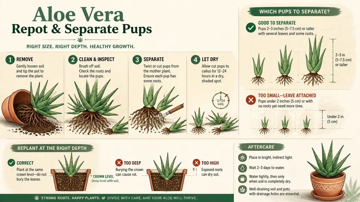 aloe vera care repotting and pup separation guide