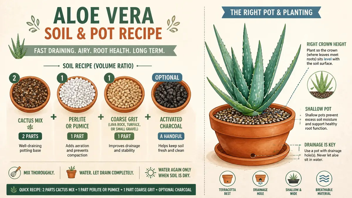 aloe vera care soil recipe with cactus mix perlite pumice and drainage pot
