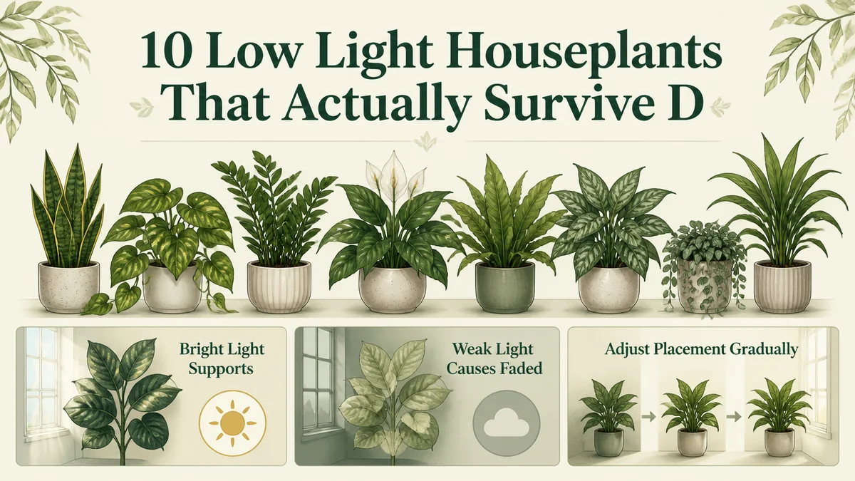 low light houseplants visual guide showing the main care decision for this article