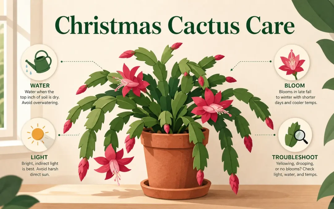 Premium illustrated Christmas cactus in a pot for a soil and drainage guide