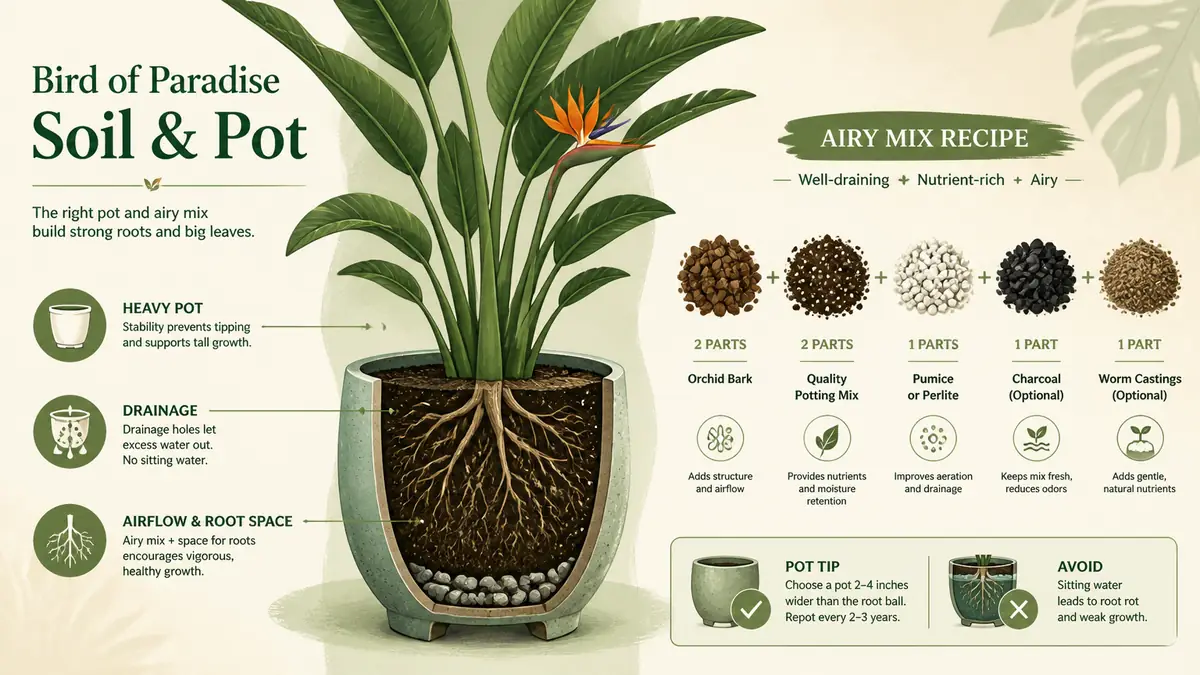 bird of paradise heavy pot and fast draining soil guide