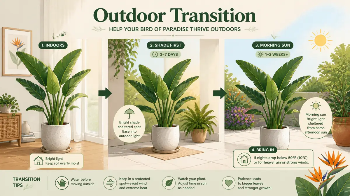 bird of paradise indoor to outdoor summer transition guide