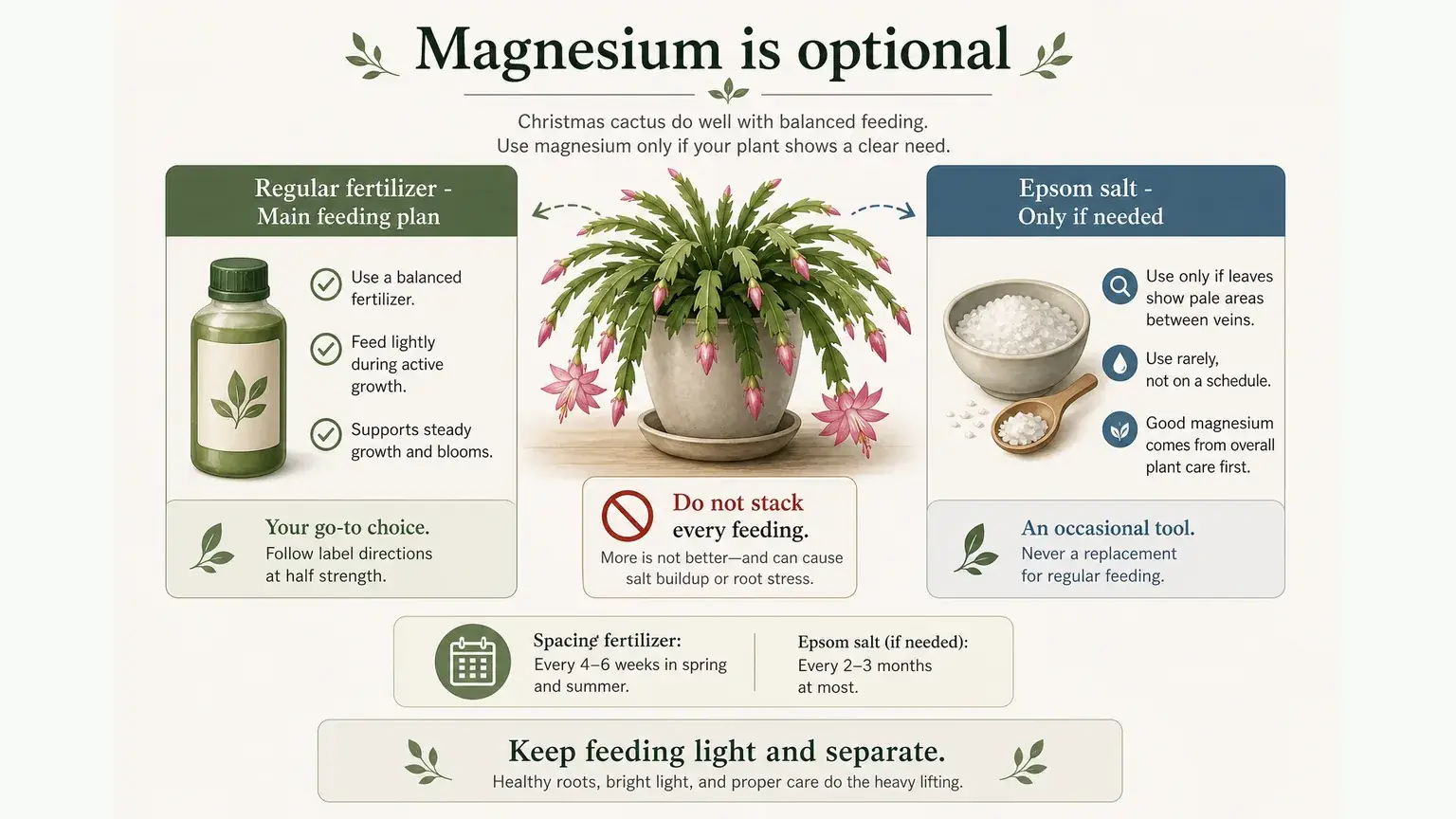 Labeled Christmas cactus magnesium and Epsom salt caution guide