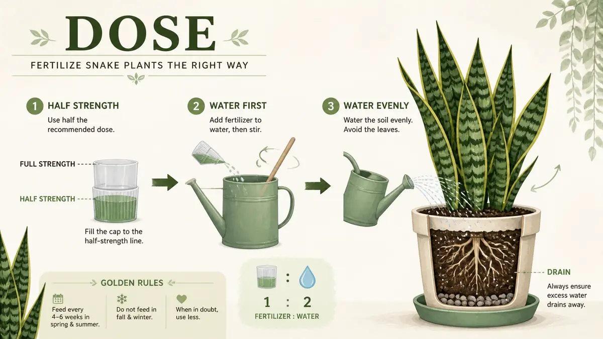 snake plant fertilizer dilution and half strength dose guide