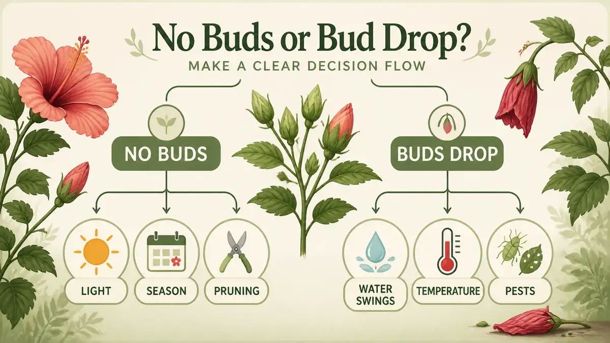 hibiscus not blooming flowchart for no buds versus bud drop