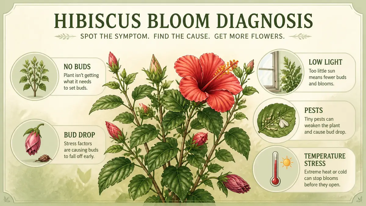 hibiscus not blooming bud drop diagnosis light water temperature pests