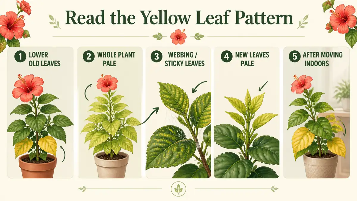 hibiscus yellow leaf pattern guide for lower leaves new leaves webbing black spots and whole plant yellowing