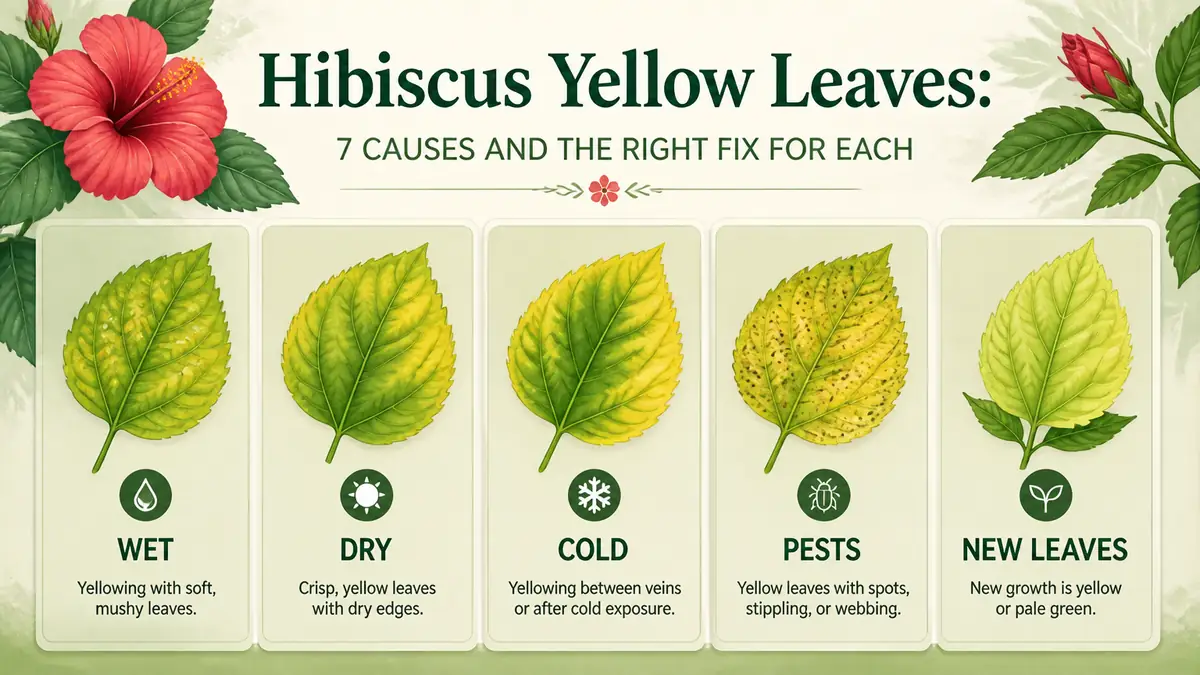 hibiscus yellow leaves pattern check wet dry pests cold nutrients