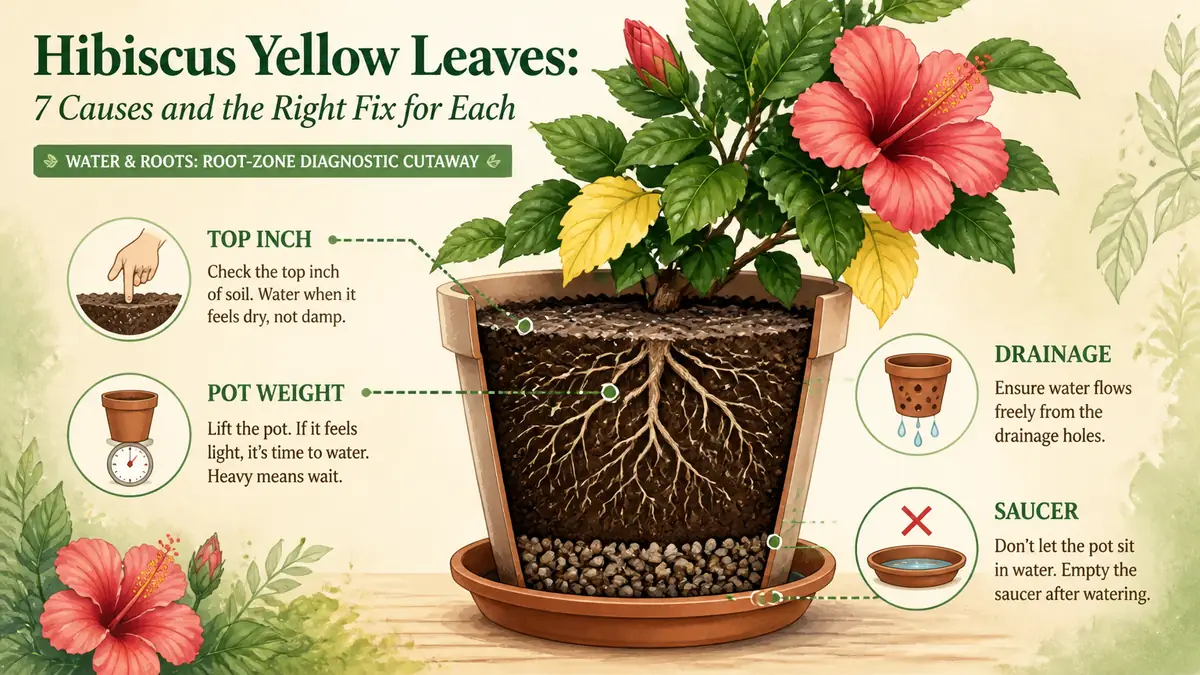 hibiscus yellow leaves water root zone check