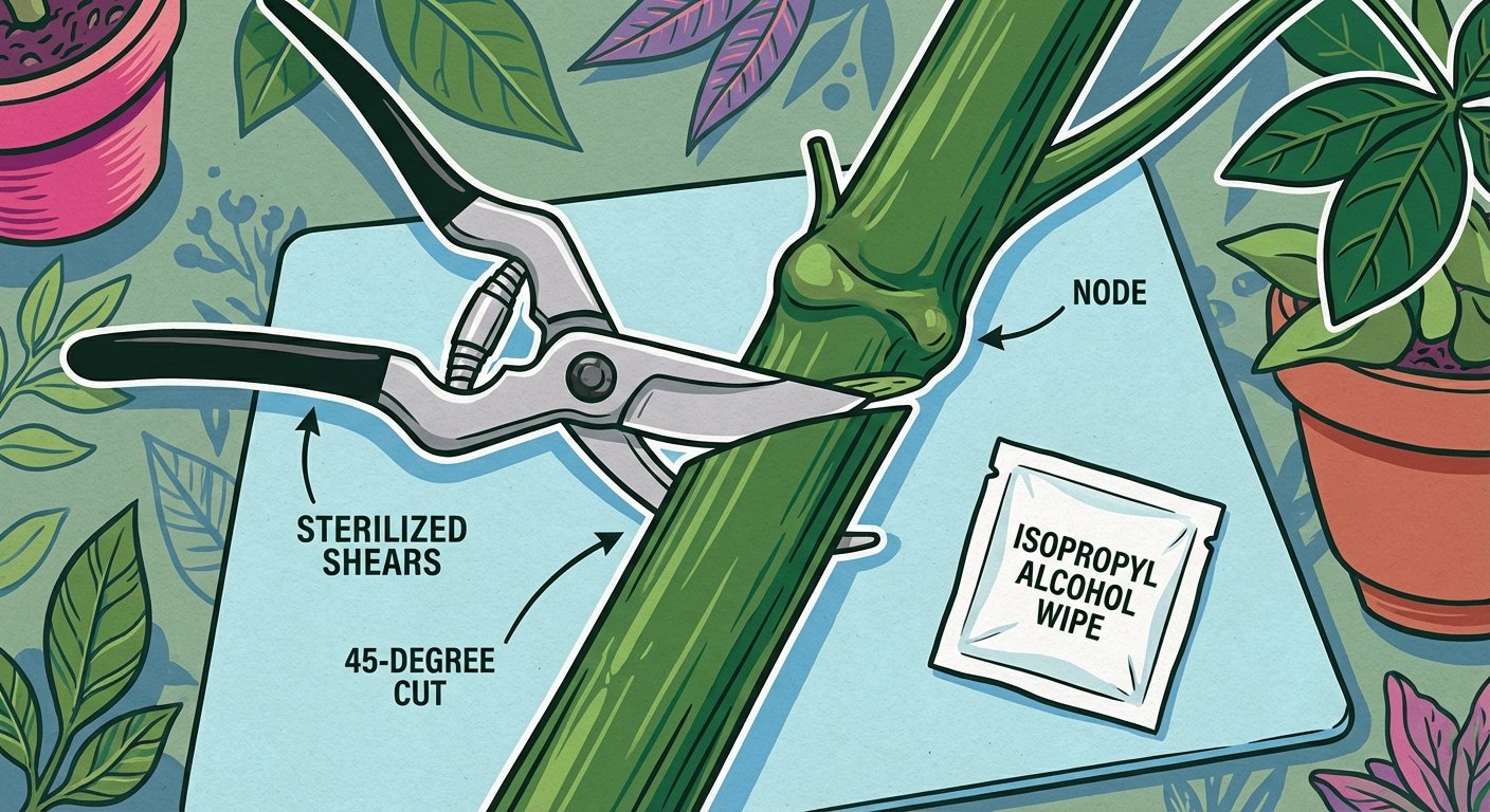 Selecting and cutting a stem for how to propagate money tree in water
