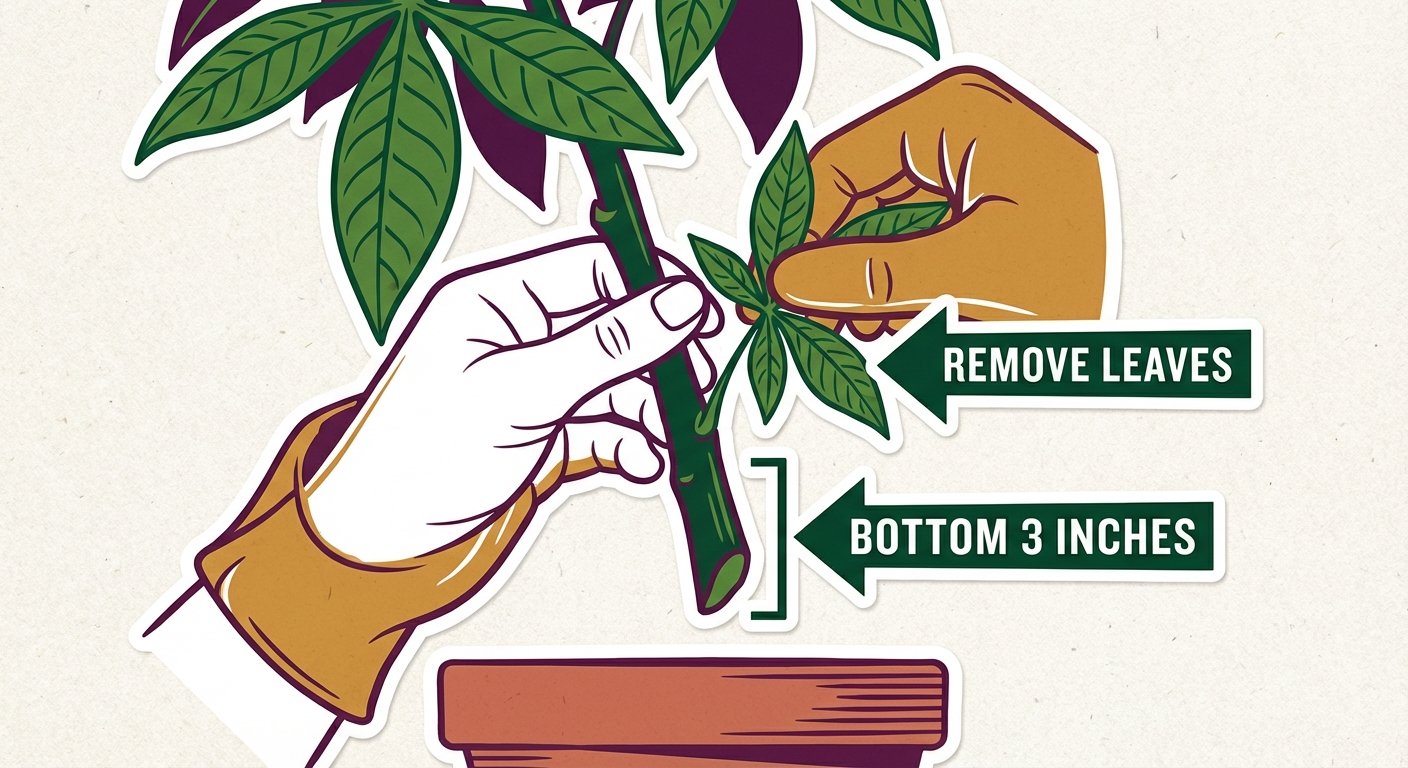 Cleaning the stem for how to propagate money tree in soil - Step 3