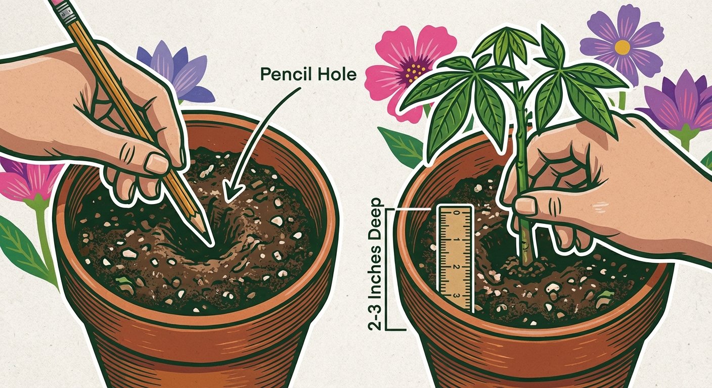 Planting the cutting for how to propagate money tree in soil - Step 5