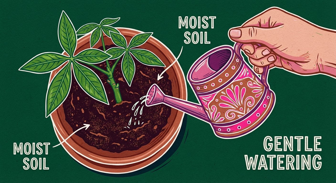 Watering the cutting for how to propagate money tree in soil - Step 6