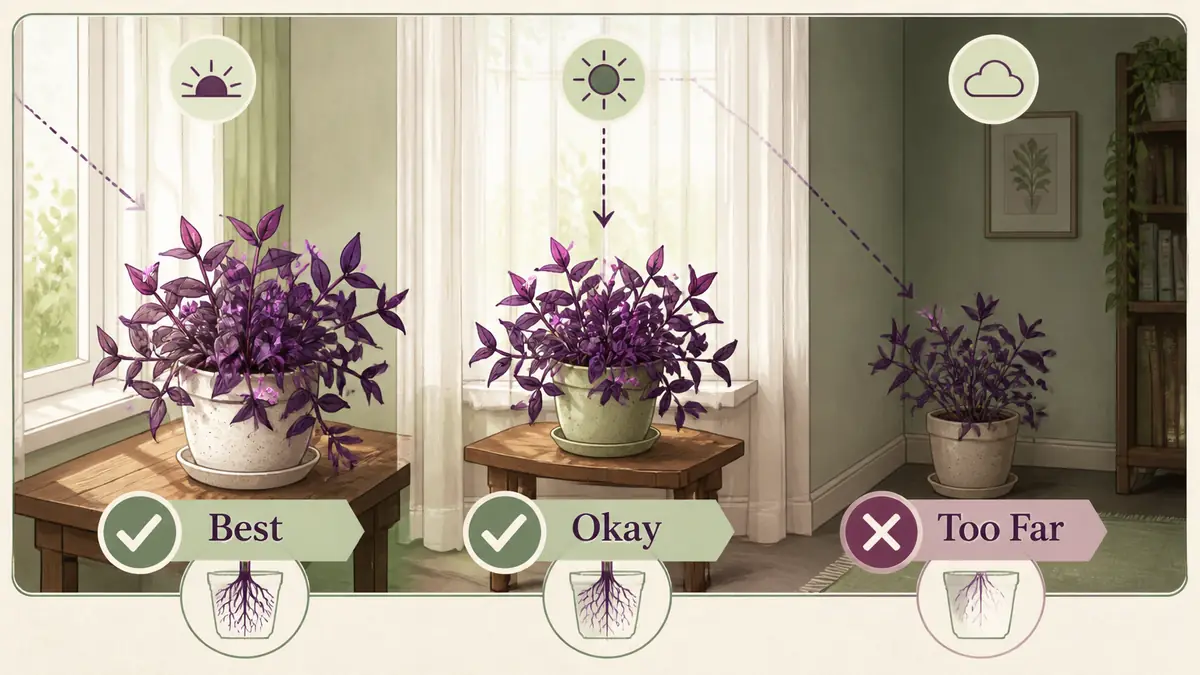 indoor purple heart plant window distance guide