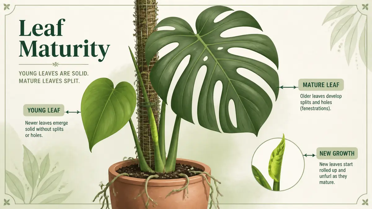 monstera juvenile versus mature fenestrated leaf comparison