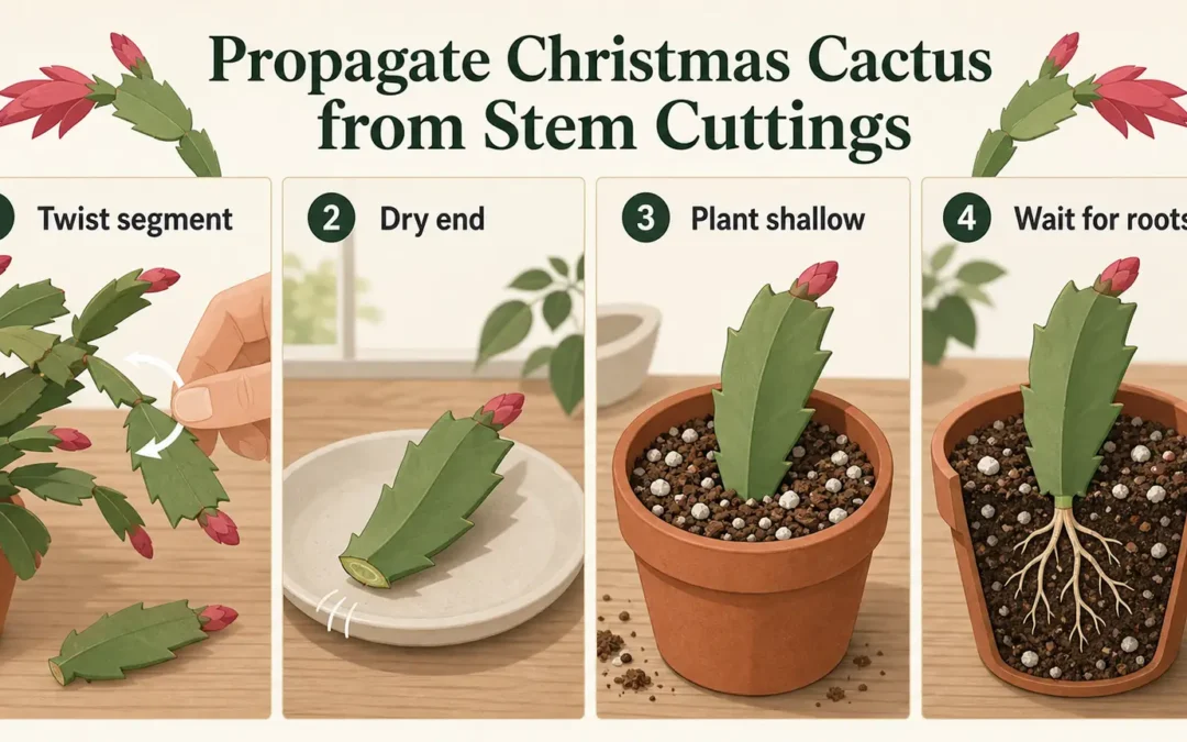 Illustrated guide to propagating Christmas cactus from stem cuttings