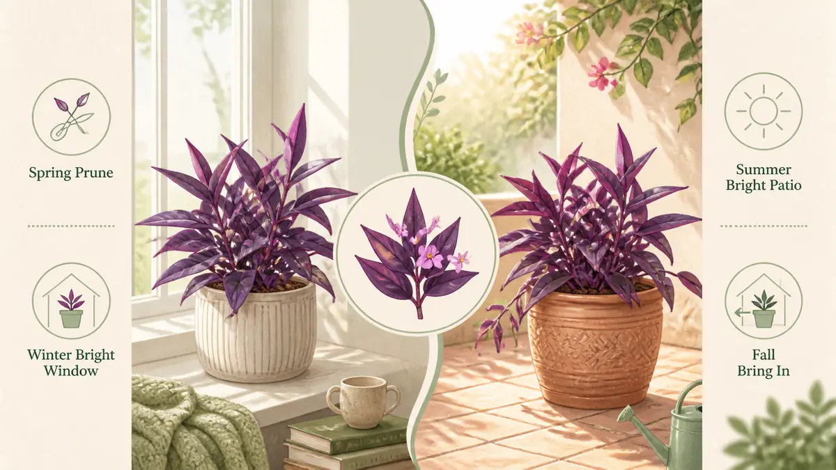 purple heart plant care seasonal indoor and outdoor placement illustration