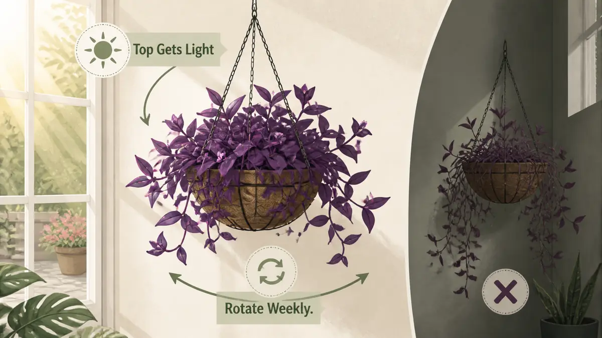 purple heart plant hanging basket bright light placement