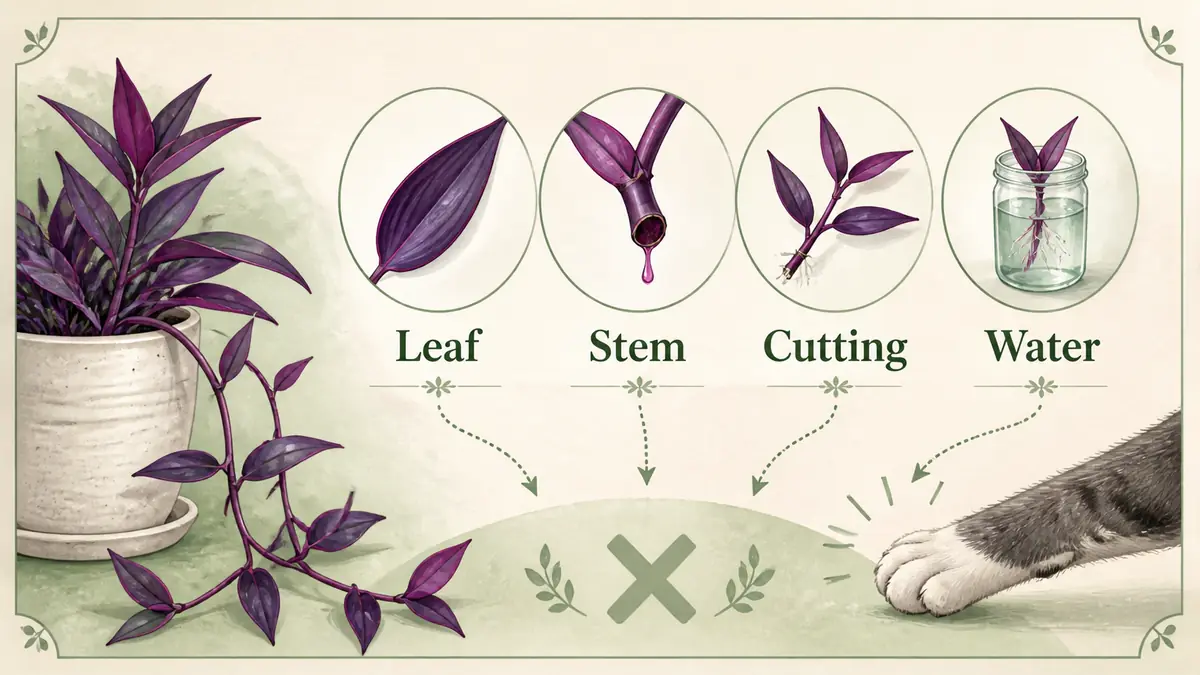 purple heart plant toxic to cats plant part caution infographic