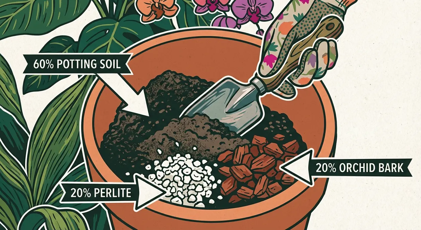 Preparing the ideal substrate mix for repotting a bird of paradise to ensure proper drainage and aeration.