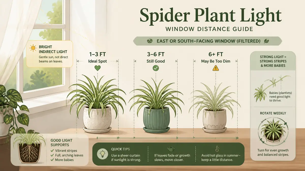 spider plant light window distance guide for bright indirect light