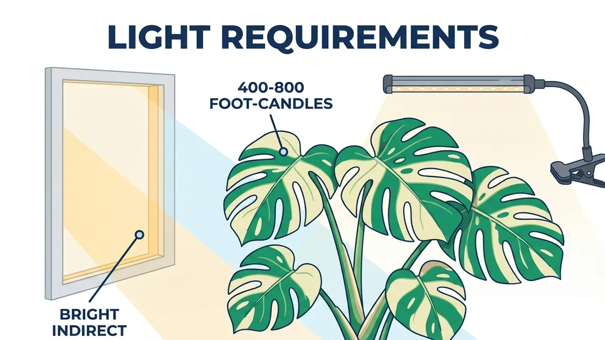 Thai Constellation Monstera light requirements — complete guide to foot-candles and grow light setup