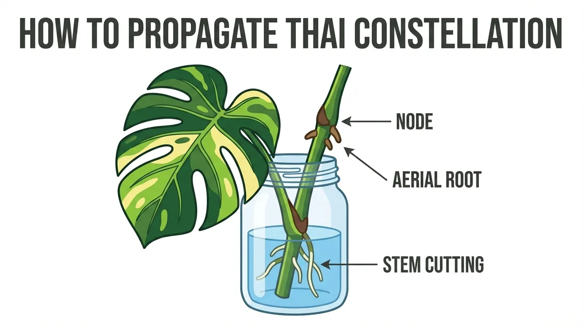 How to propagate Thai Constellation Monstera — stem cutting in water showing roots