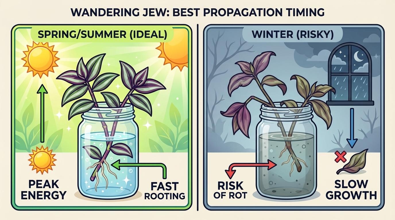 wandering jew propagation, how to propagate wandering jew, tradescantia propagation comparison of spring vs winter rooting.
