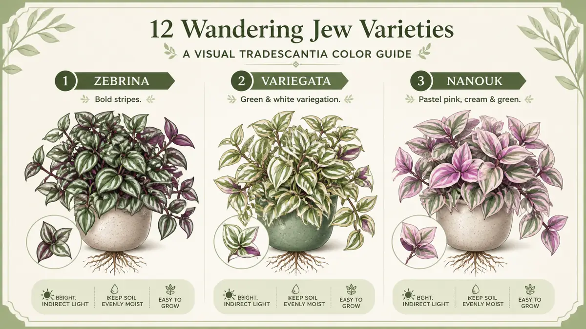 visual comparison of Tradescantia zebrina fluminensis variegata and nanouk