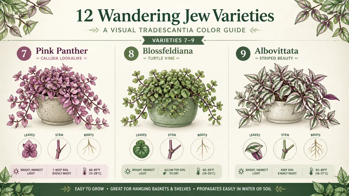 visual comparison of pink panther callisia blossfeldiana and albovittata houseplant varieties