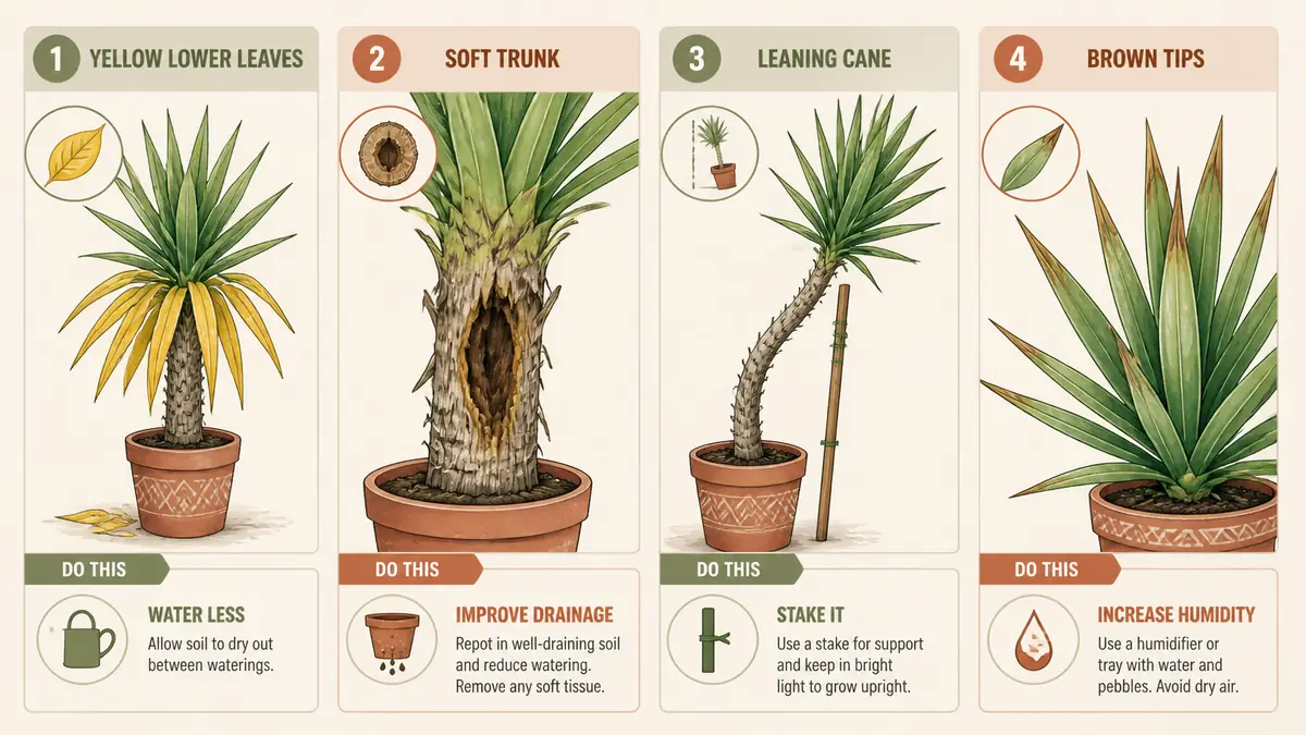 yucca plant care if this do this problem guide for yellow leaves soft trunk leaning and brown tips