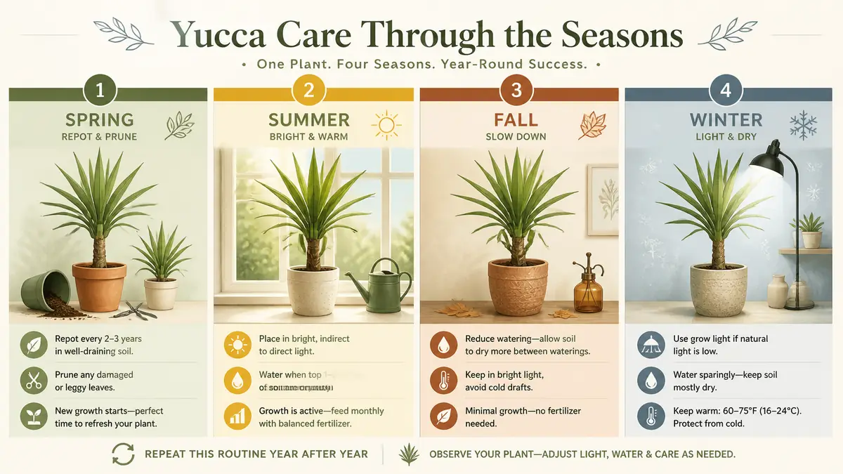yucca plant care seasonal schedule for spring summer fall and winter